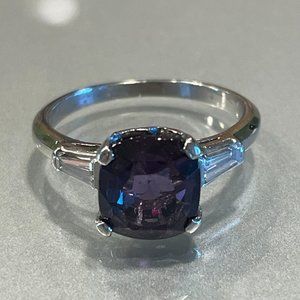 Platinum Cushion Cut Color Change Garnet and Diamond Ring Size 6 EXCELLENT Cond